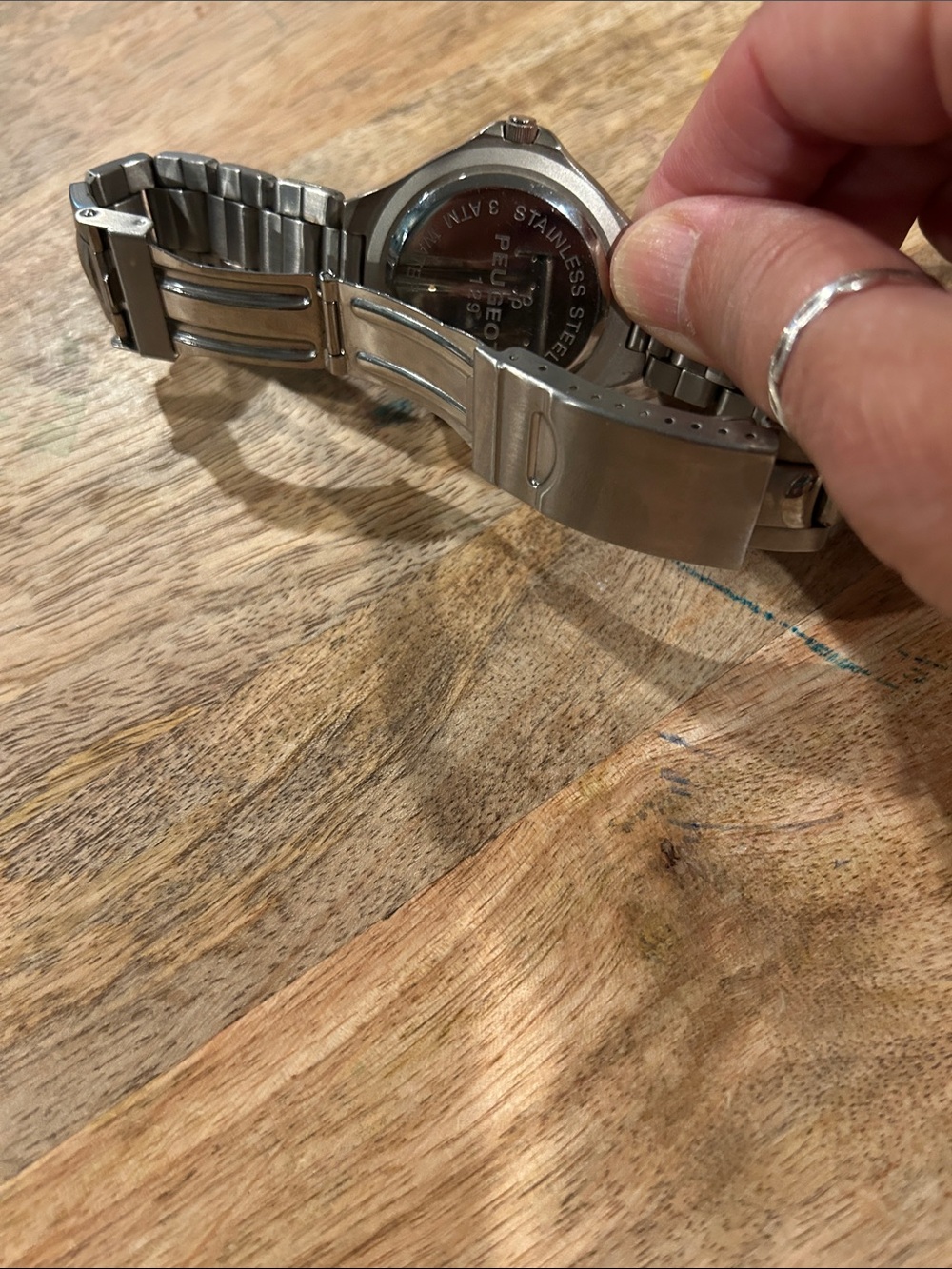 Peugeot Silver Stainless Steel Watch with Blue Dial - Picture 4 of 4